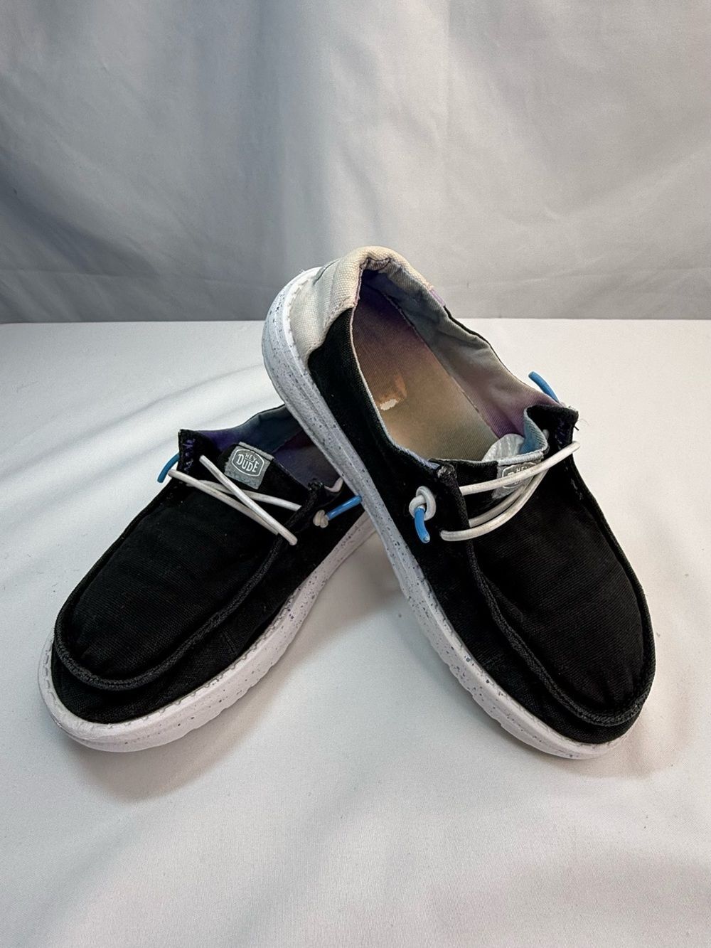 Hey Dude Wendy Kids Size C13 Color Fun Black Canvas Slip-On Shoes Pink Heel VGUC